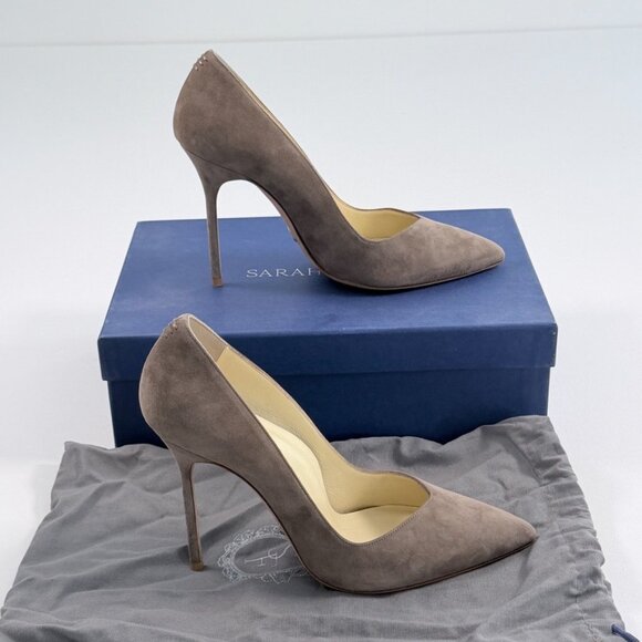 Perfect Pump 100mm Suede Pointed-Toe Heels in Taupe by Sarah Flint - Picture 4 of 16